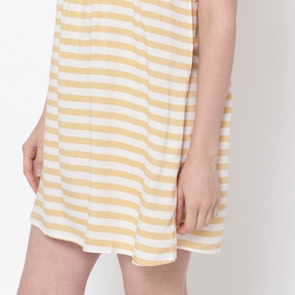 Beige/ Yellowish & White Striped Off-Shoulder A-Line Dress - Picture 8 of 9